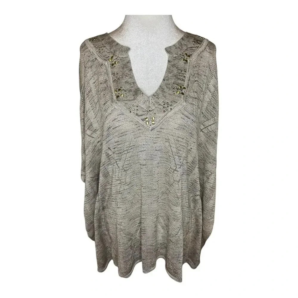 White House Black Market Women's Medium‎ Beaded Poncho Tunic Top Multicolor